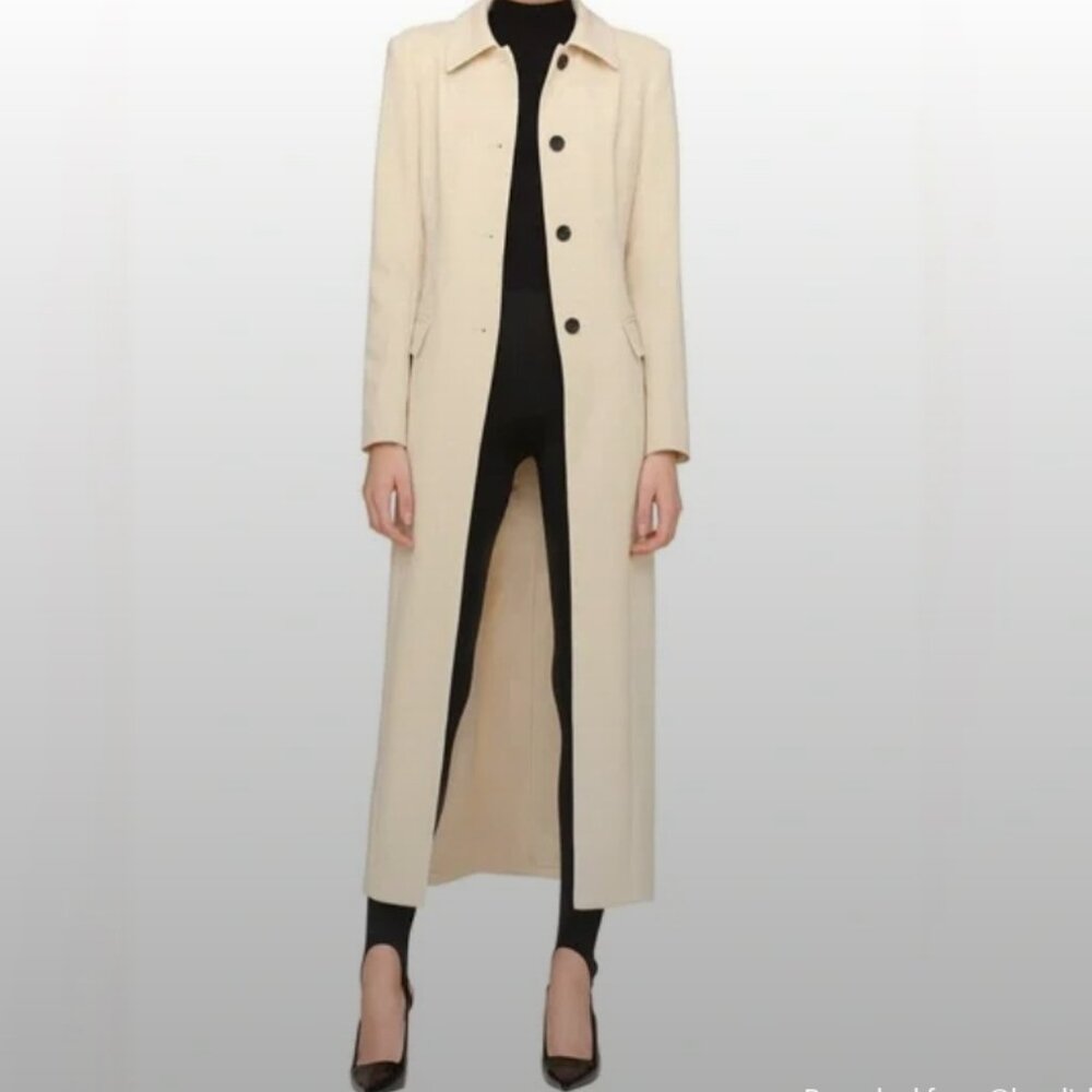 NWT Avec Les Filles Modern Single Breasted Cutaway Coat in Banana Milk